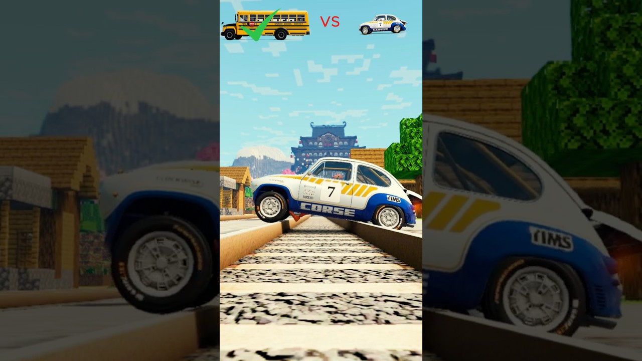Train vs School Bus vs Mini Car in Minecraft - Who Survives?