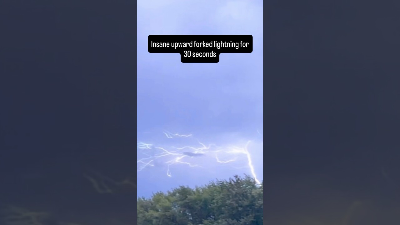 Incredible upward forked lightning in Bloomington, Illinois