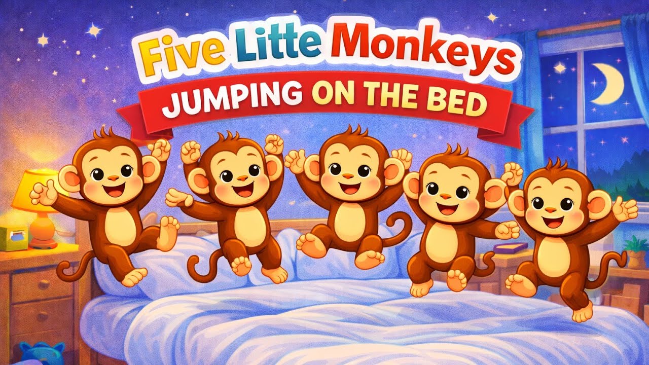 5 Little Monkeys Jumping on the Bed 🐒🛏️ | Fun Kids Rhyme | KidsRhymes #KidsSongs#ToddlerRhymes