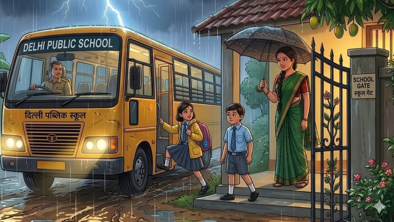 A Rainy Morning in an Indian Village 🌧️ | 1990s Mother's Cozy Routine l 2D digital animetino