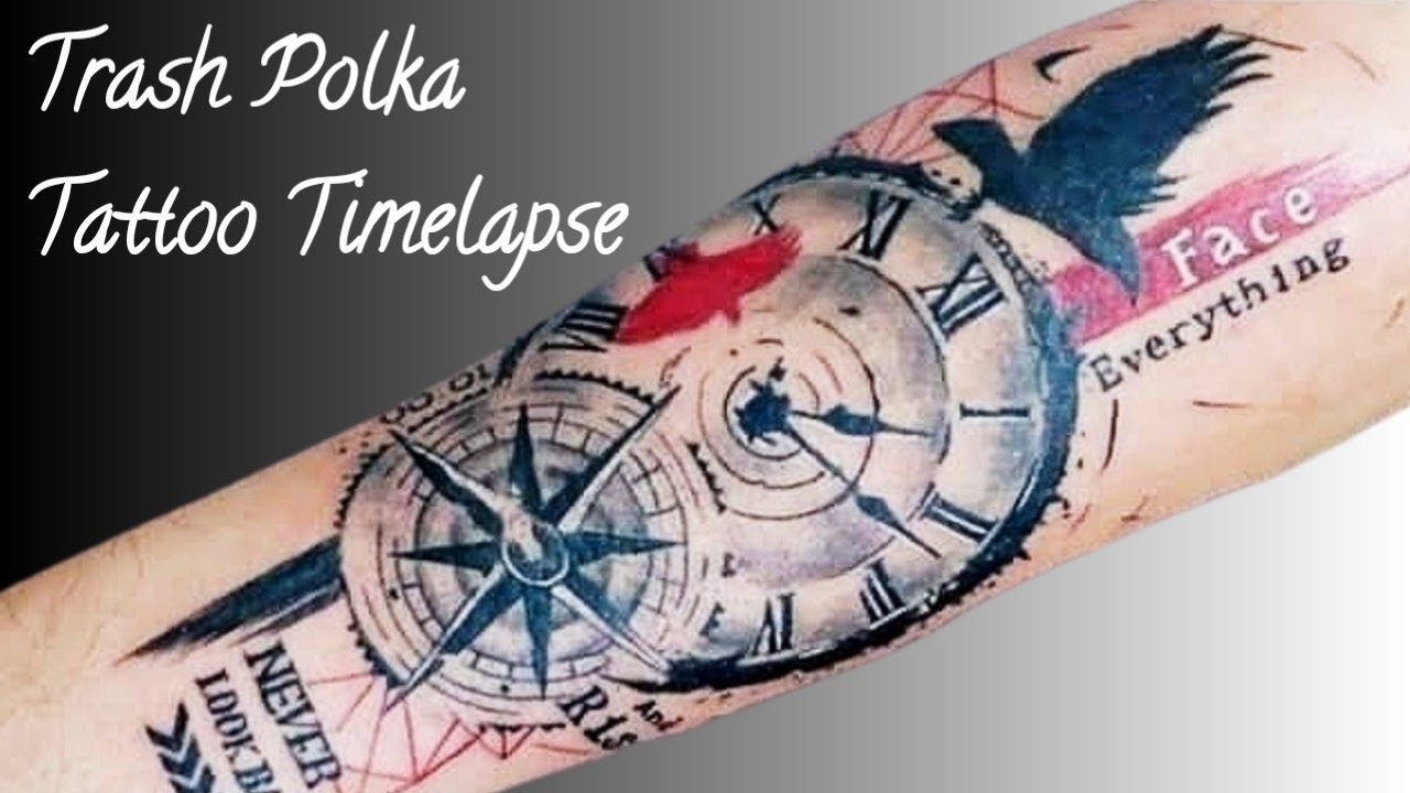 TRASH POLKA COMPASS CLOCK - TATTOO TIME LAPSE