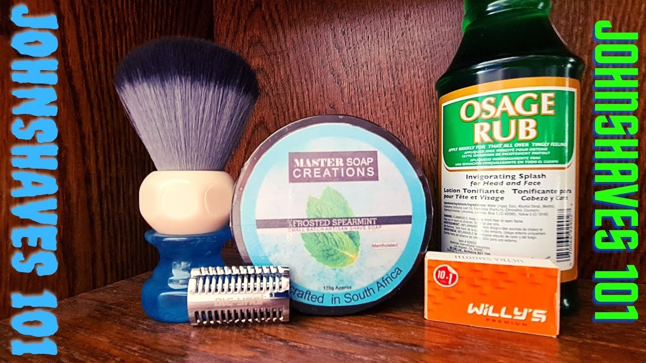 Master soap creations:frosted spearmint soap:yaqi beast:willy blade:osage rub A CHILLY WILLY SHAVE!