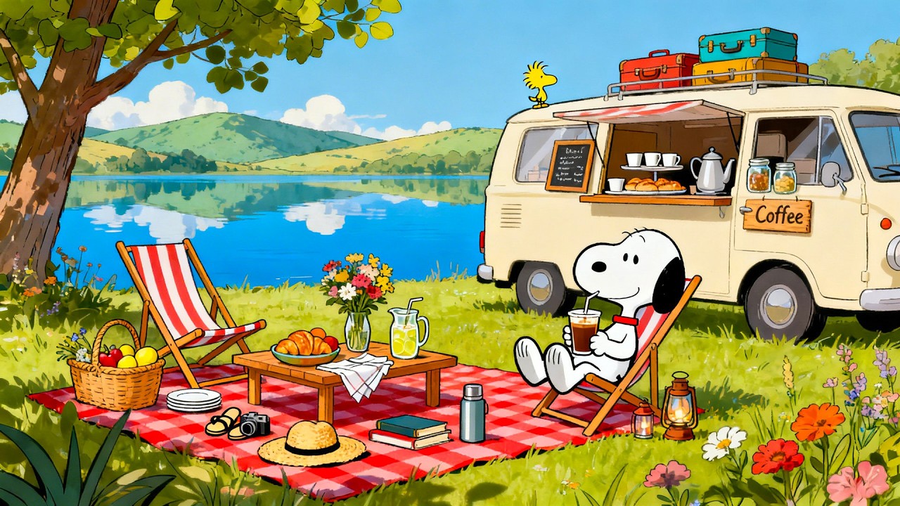 Snoopy & Woodstock’s Sunny Camper Café 🎶☕ Soft Lofi Vibes to Study & Unwind