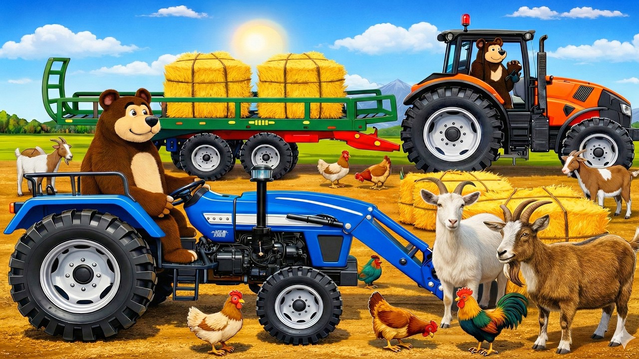 Farmer Hardworking: Crop Transport, Milling & Animal Feeding | Real Farm Animation