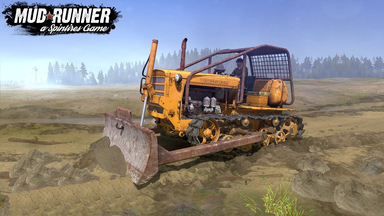 Spintires: MudRunner - DT 75 Dozer Pushes Stones From The Road