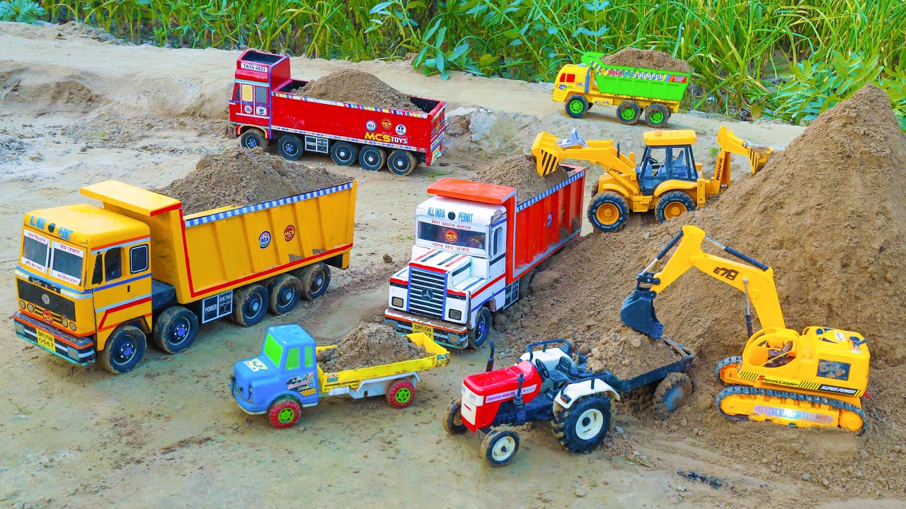 JCB 5CX Fully Loading Sand Tata Truck Swaraj Tractor Tipper | Jcb Tractor Cartoon | Part - 2