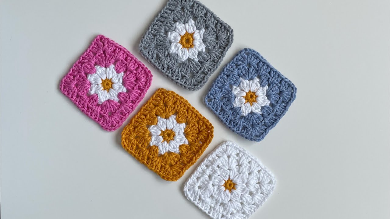 Daisy Granny Square Crochet - Very Easy tutorial - Daisy Flower Motif.