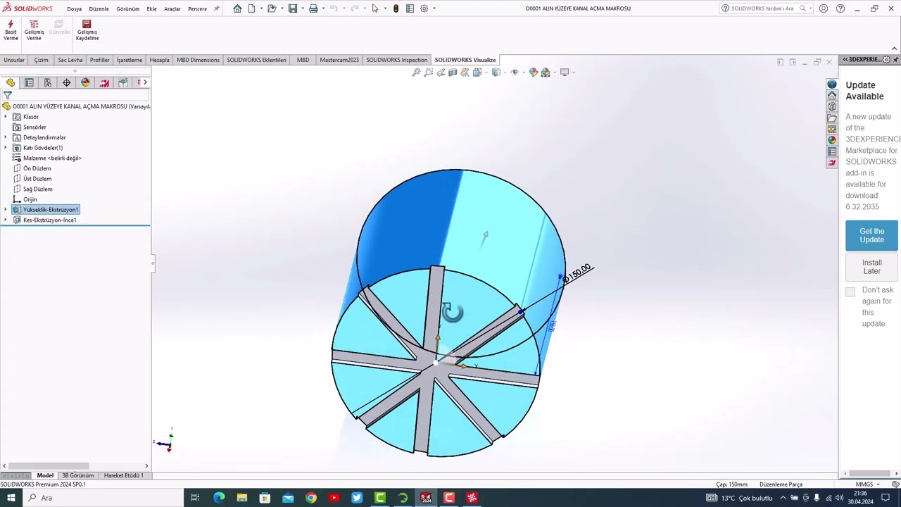 C EKSEN ALIN YÜZEYDE KANAL AÇMA MAKRO PROGRAMLAMA UYGULAMASI 1
