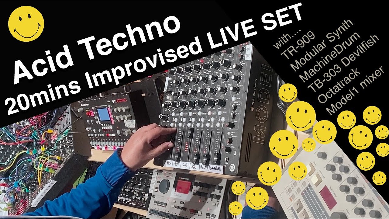Live Acid Techno Improvised Studio Performance with TR909 +  TB303 + Modular Synth + MachineDrum