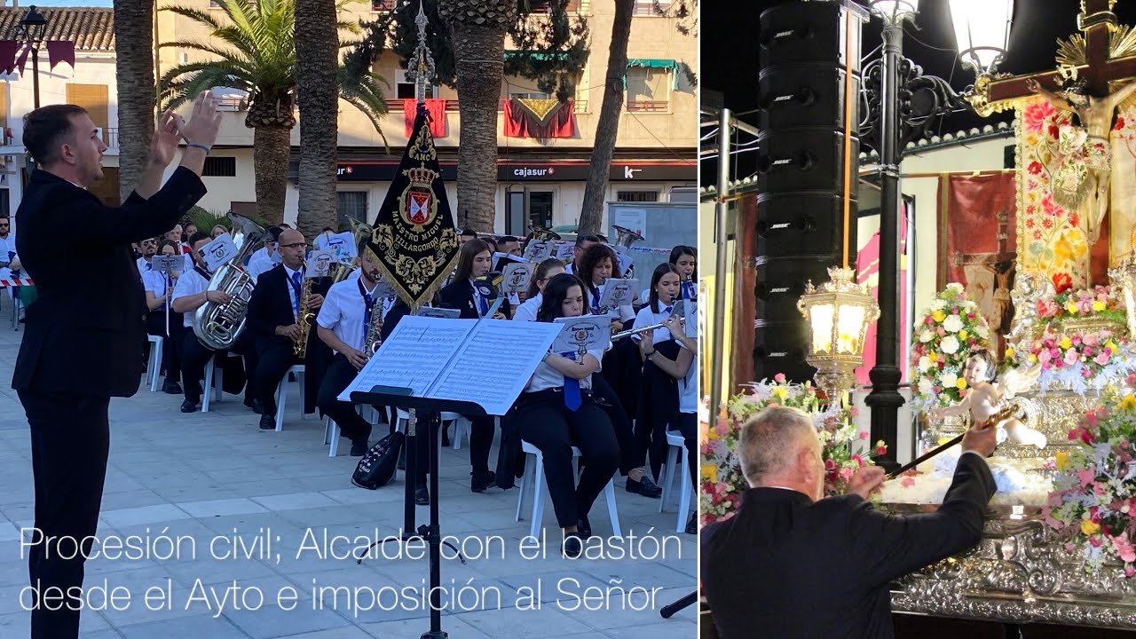 PROCESIÓN CIVIL desde el Ayto. y colocación del bastón al Señor por el alcalde D. Diego Calles