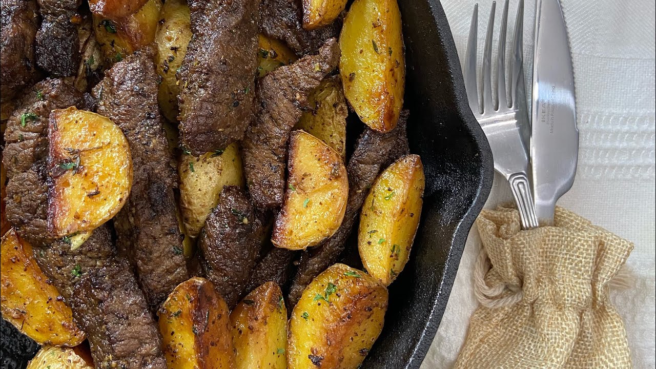 GARLIC BUTTER HERB STEAK & POTATOES || FRUGALLYT
