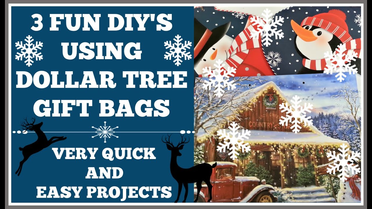 3 FUN DIY'S USING DOLLAR TREE GIFT BAGS. VERY QUICK AND EASY PROJECTS.