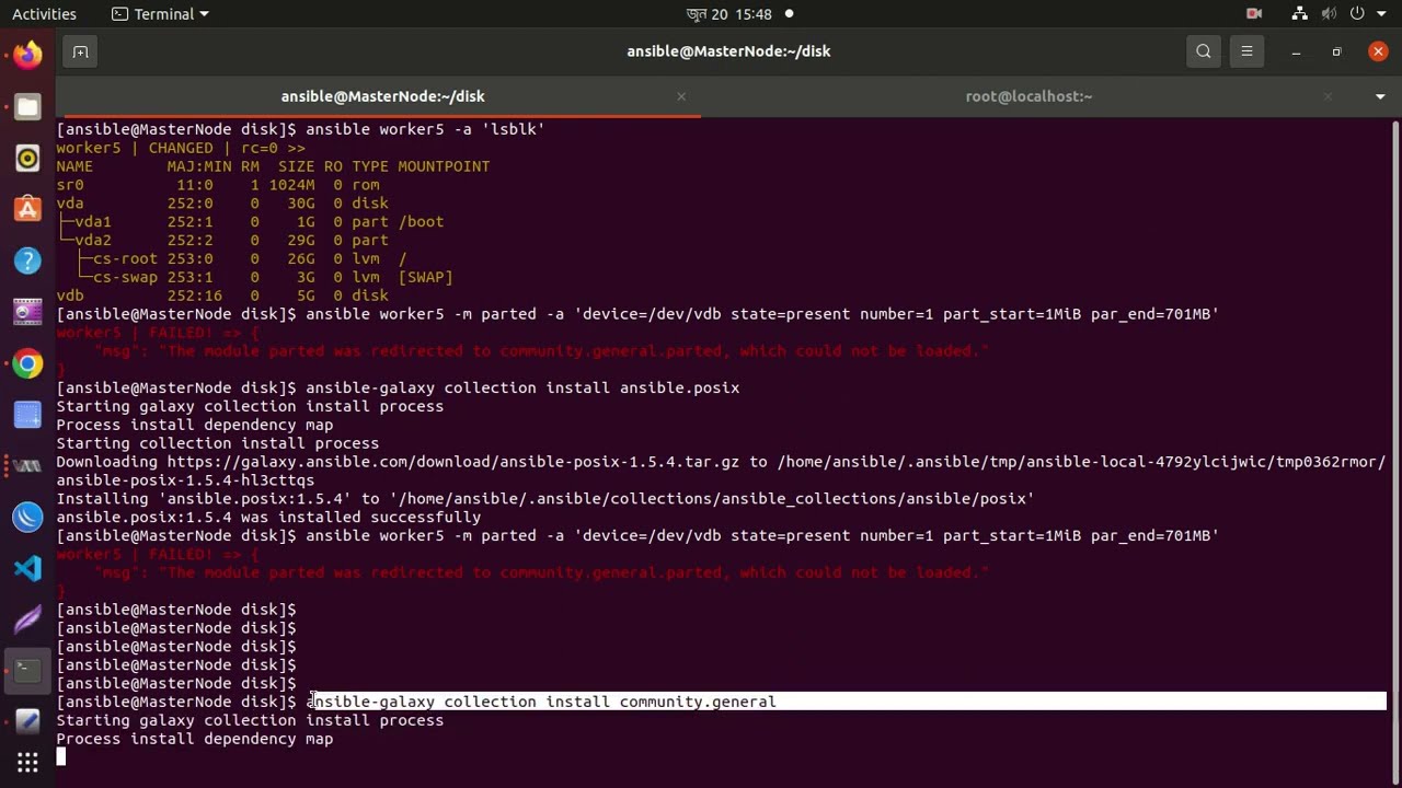 How to fix The module parted was redirected to community general parted Ansible galaxy