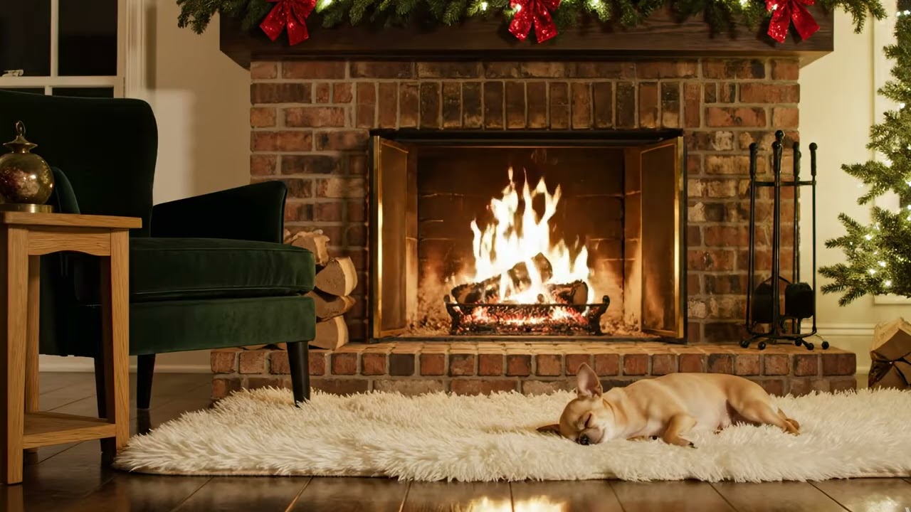 Cozy Dog Naps by the Fireplace | Relaxing 4K  #fire #fireplace #fireplaceloop