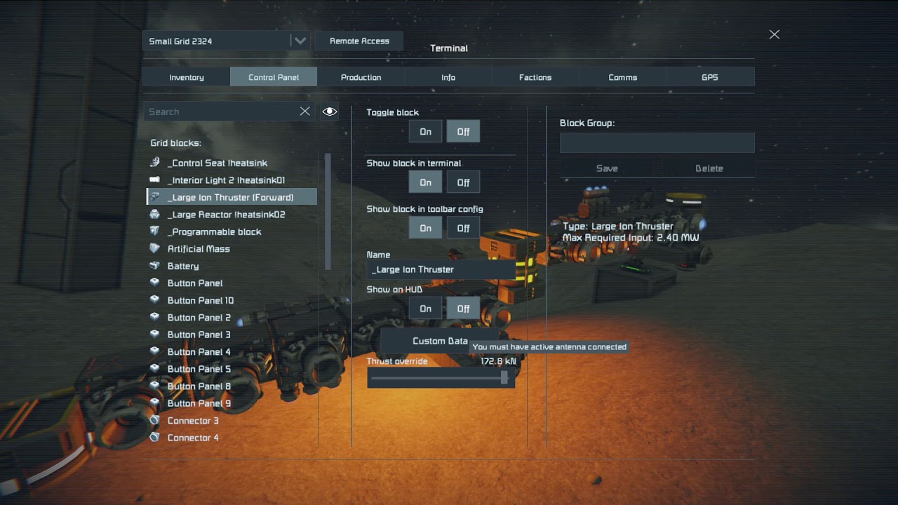 Space Engineers | PB and thruster override issue