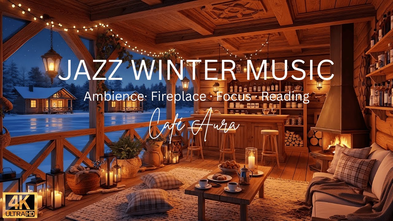 Relaxing Winter Cafe Ambience ❄️ Jazz, Fireplace & Cozy Snow for Study & Focus