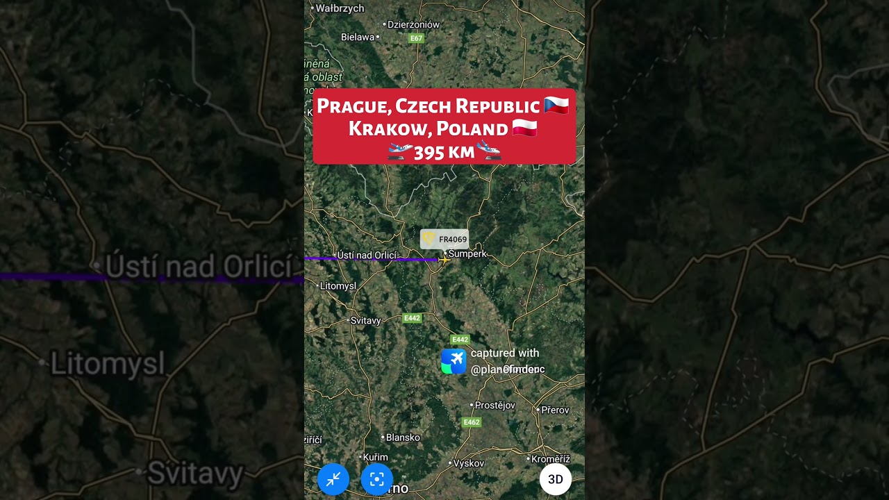 Prague, Czech Republic 🇨🇿 to Krakow, Poland 🇵🇱 Flight Route ✈️