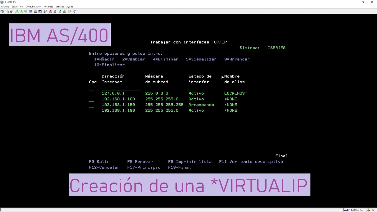 IBM AS/400: Creación de una *VIRTUALIP