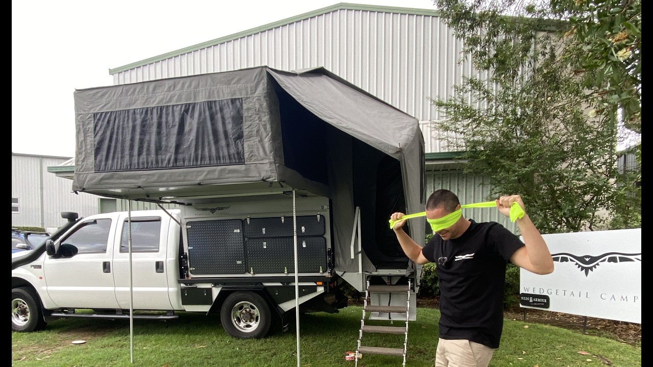 Blind folded Wedgetail 22 slide in camper pack away.