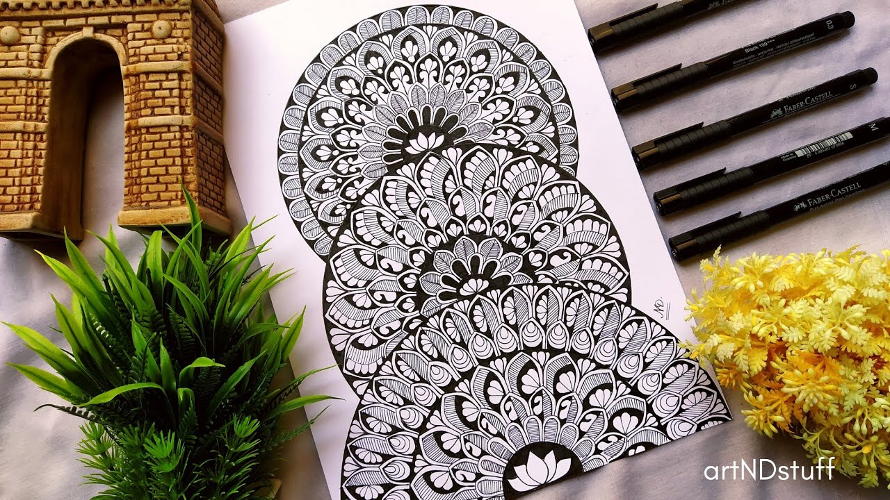 30 Days Mandala Art Challenge - DAY 22 - How to Draw Black Stacked Mandala - Mandala for Beginners