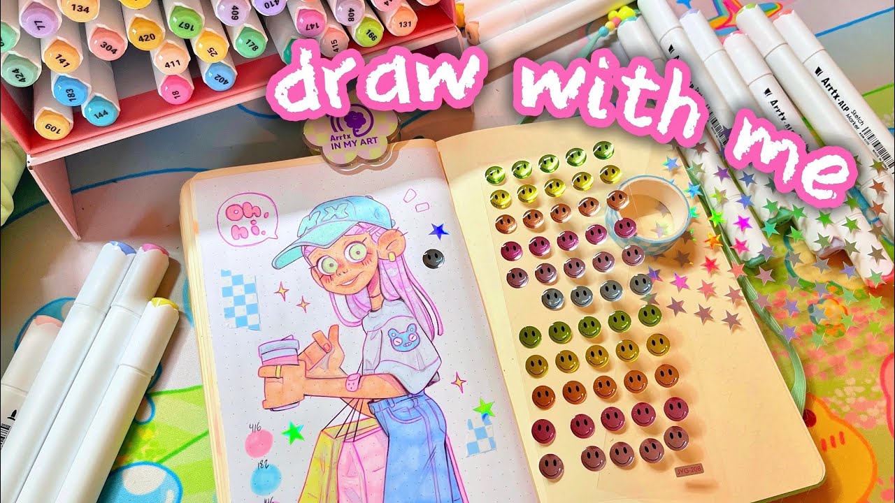 draw with me ✏️✨ cozy & relaxing sketchbook session, trying Arrtx ALP 66 pastel alcohol markers 🌧️🕯️