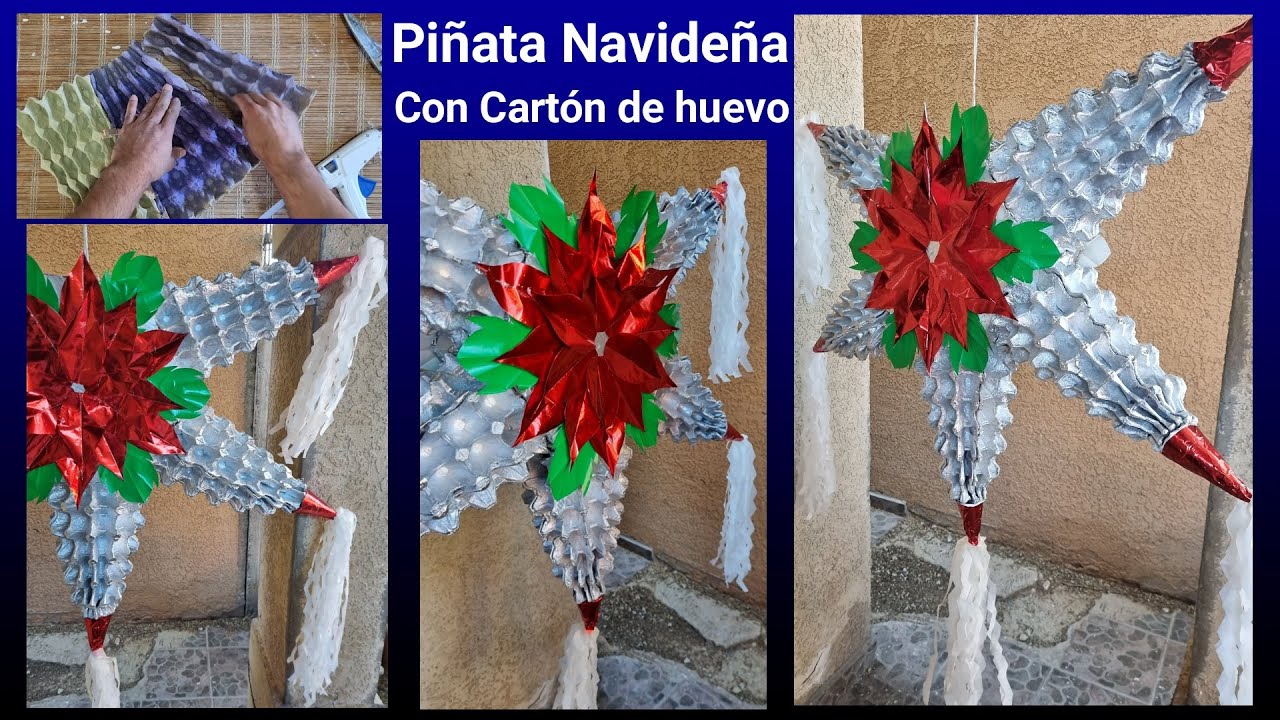 Piñata Navideña Estrella con cartón de huevo