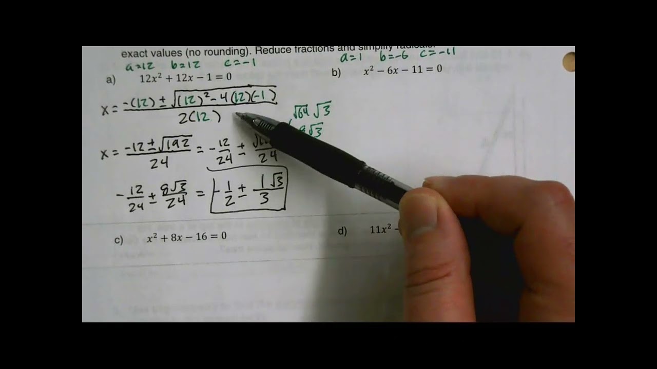 Ch4 Review & Extension: Solving Quadratics by Factoring and Using the Quadratic Formula