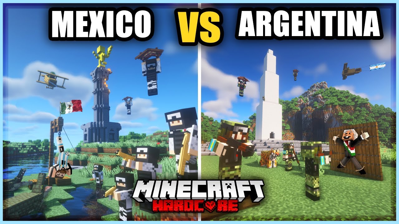 100 jugadores SIMULAN UNA GUERRA entre MEXICO y ARGENTINA en Minecraft Hardcore!!