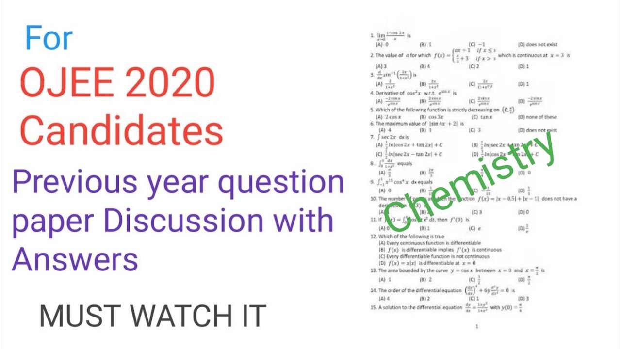 OJEE 2020 Previous Year Question Paper Discussion with Solutions | CAT TECH N EDUCATION | #ojee