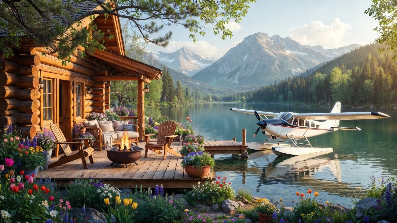 Cozy Spring Lakeside Cabin 🔥 Campfire, Gentle Lake & Nature Sounds for Relax, Study & Sleep