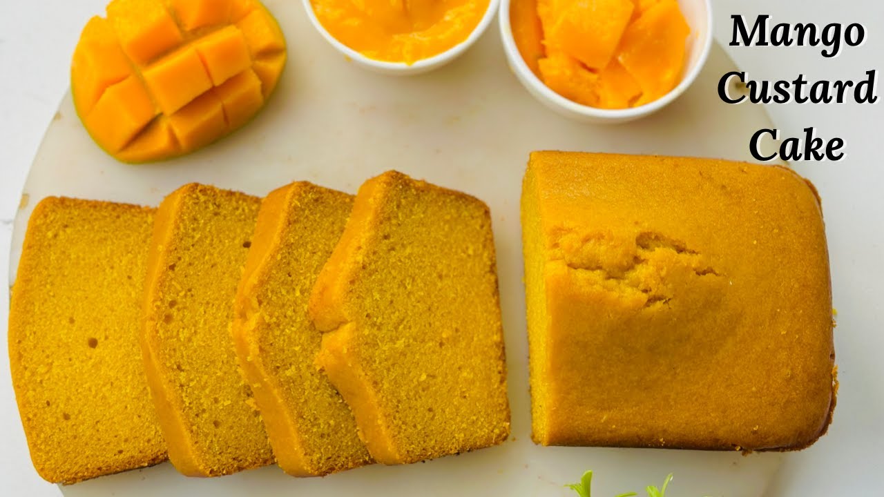 Mango Custard Cake | Eggless Mango Cake | Flavourful Food