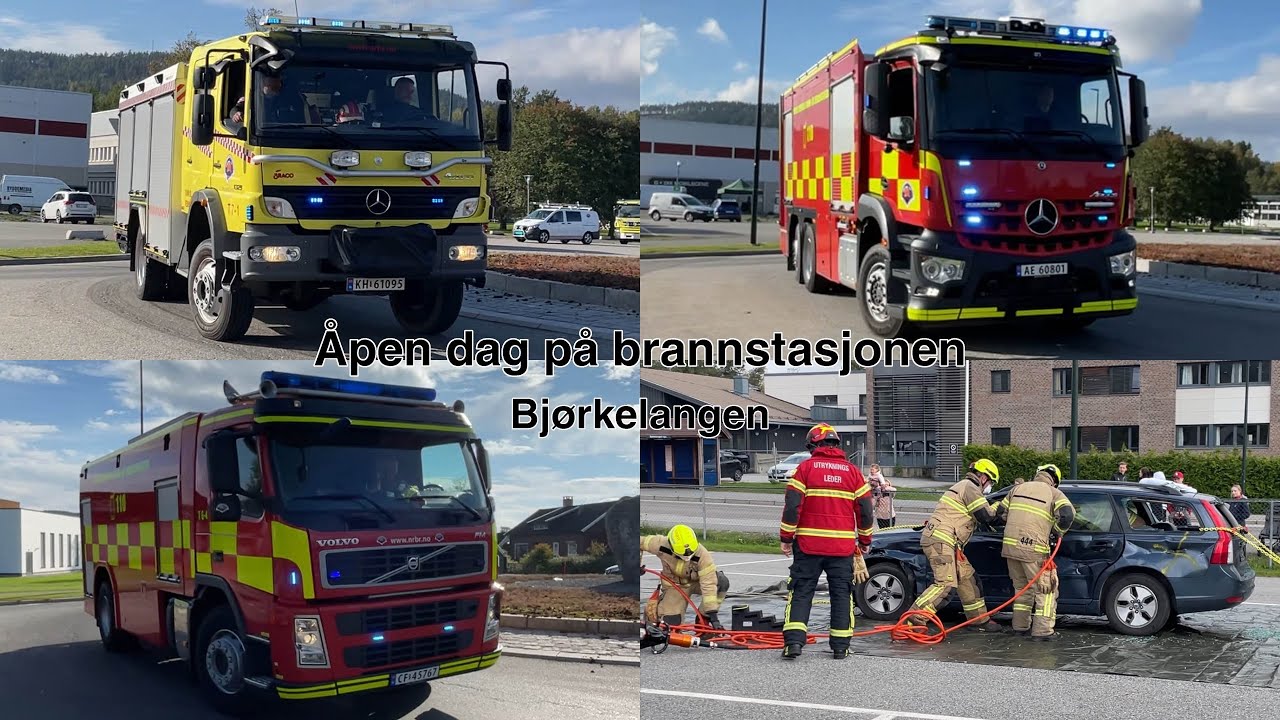 Åpen dag på brannstasjon bjørkelangen (getting injured people out of a car demo, truck with lights)