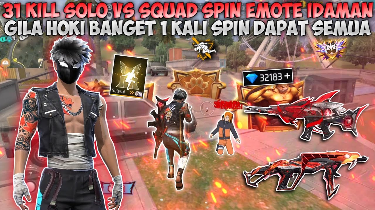 31 KILL SOLO VS SQUAD SPIN EMOTE KURSI IDAMAN!! HOKI BANGET 1 KALI SPIN LANGSUNG DAPAT!!