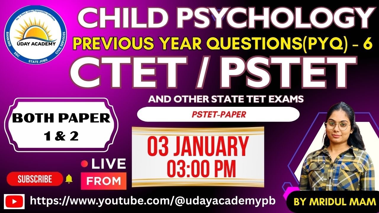 PSTET CTET | Child Psychology - 6 | Previous Year  #pstet #ctet #childpedagogy #childpsychology