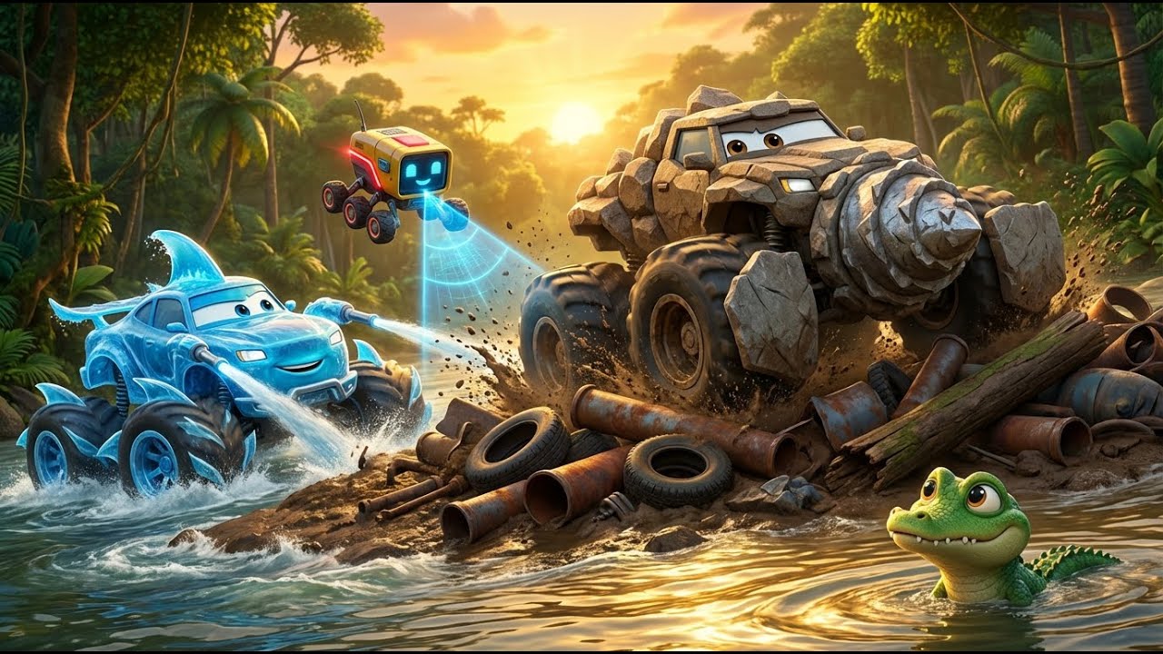 Monster Truck Rescue Patrol | Crocodile River Cleanup! 🐊 | STEM Education & Environmental Rescue