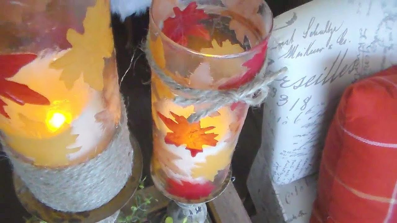 DIY Fall Mod Podge Leaf Candle Holders