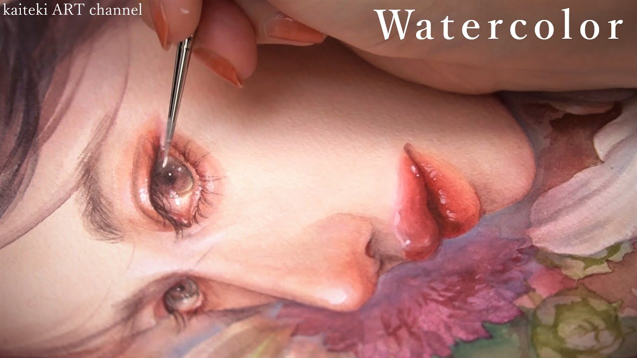 水彩メイキング🎨リアルに描く花と人物 　Realistic watercolor painting, How to draw the figure and flowers