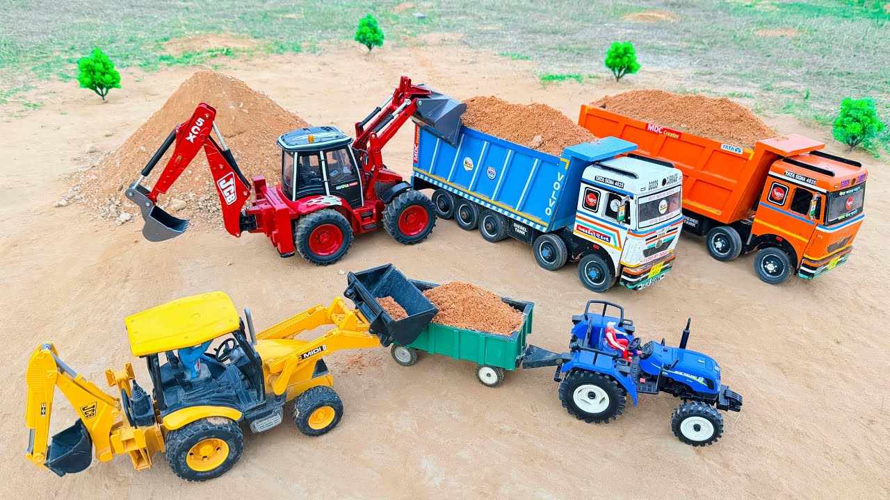 JCB 3DX loading sand stone Tata tipper truck | Sonalika rx60 Di | jcb cartoon 