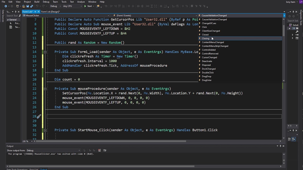 VB202  - VB NET Programmatically controlling your mouse on a Timer - Part 2
