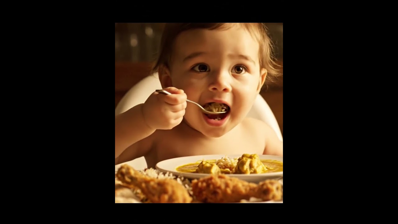 Cute Baby Eating Chicken Curry & Biryani With Spoon 🍗 | Baby Mukbang ASMR
