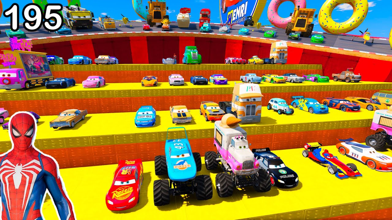 GTA V Mods Stunt Car Racing Challenge By SPIDERMAN With Amazing DISNEY CARS AND MCQUEEN ep 195