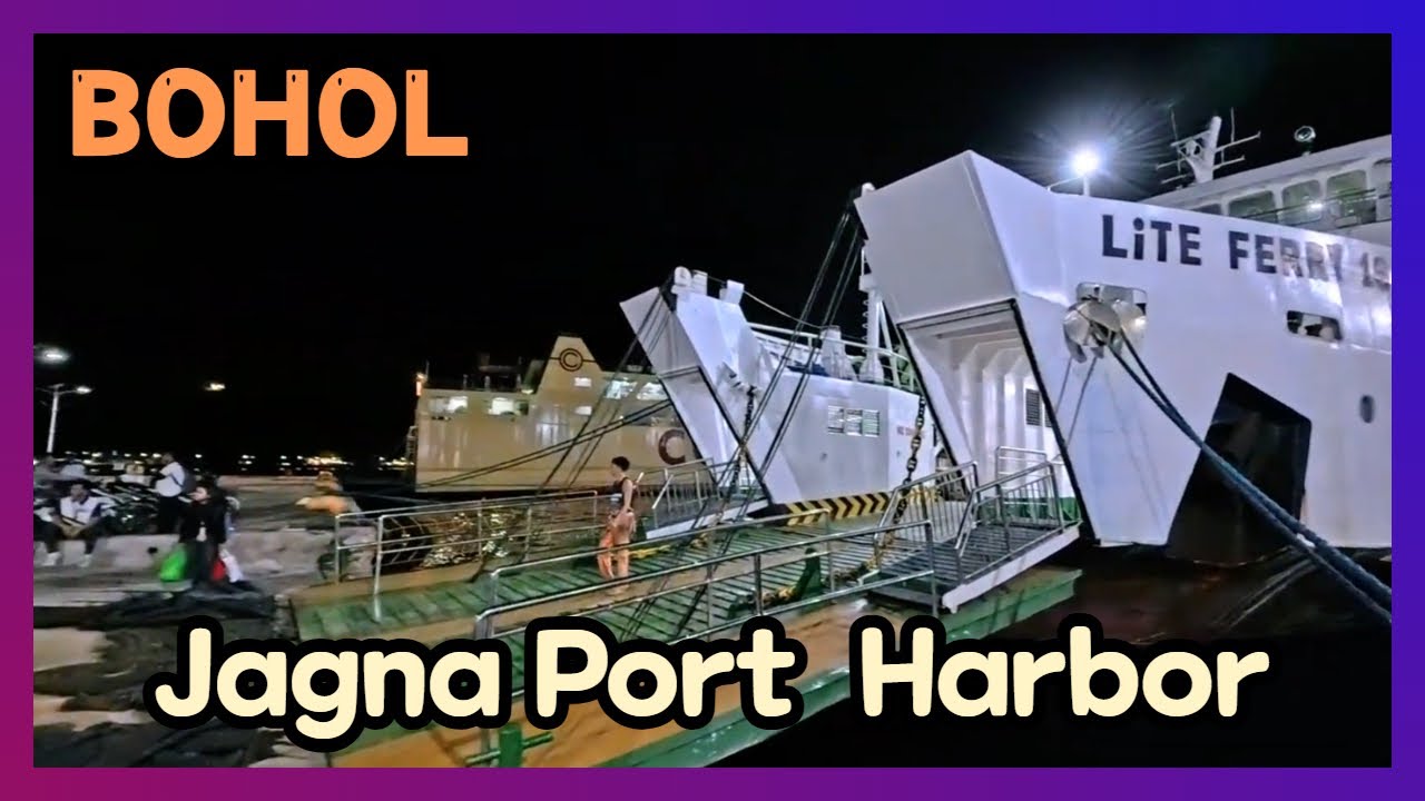 007) Jagna Port Bohol at Night - Full Harbor View with Ferries Waiting to Depart