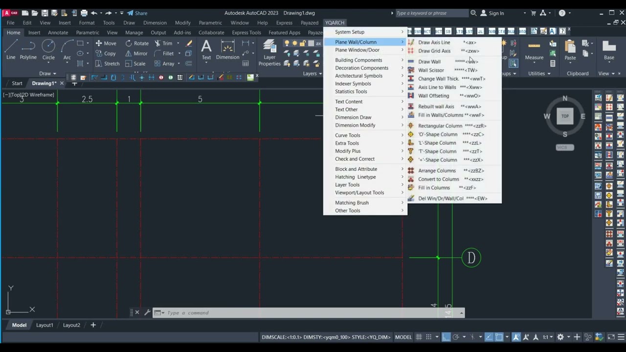 How to draw Walls in autocad within 1 sec. by #yqarch,كيفية رسم الحوائط علي الاوتوكاد بضغطه واحده