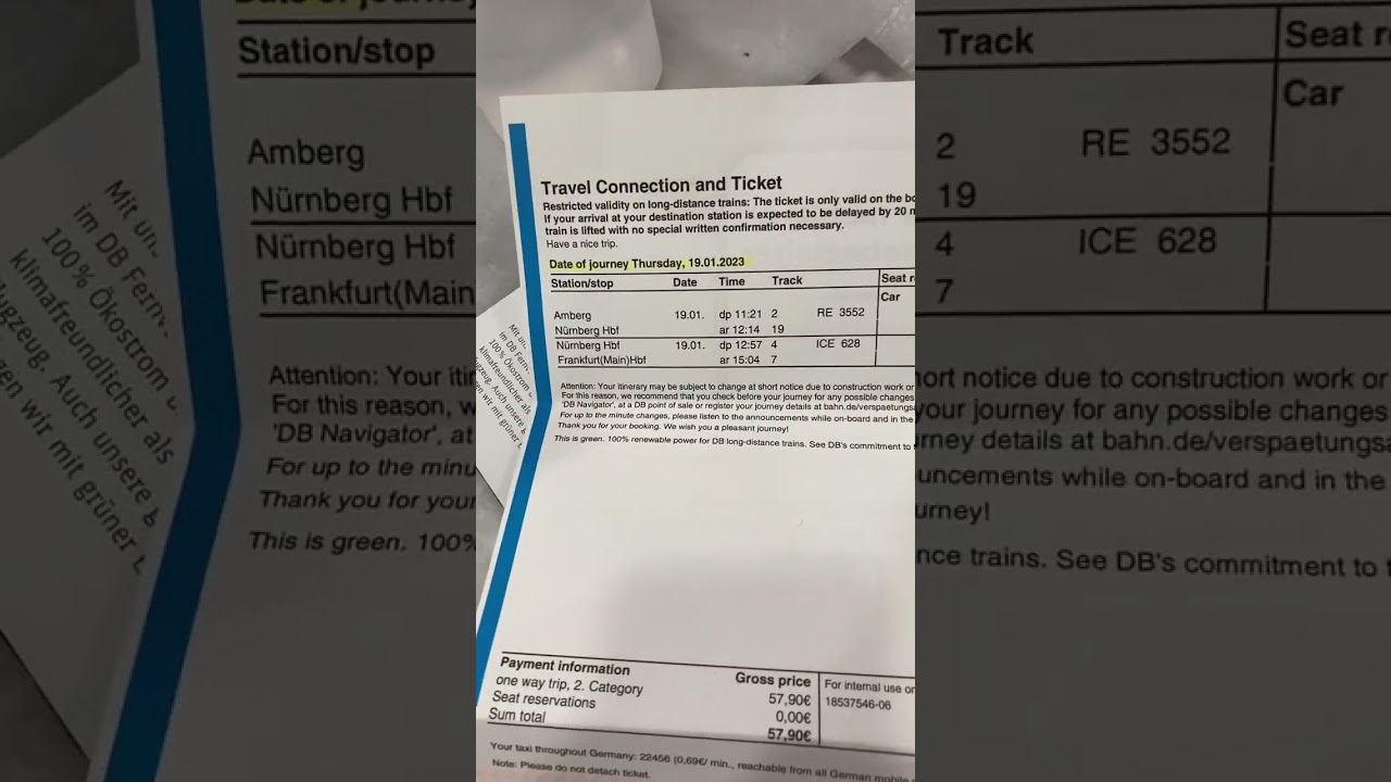 German Train Ticket (ICE Fahrkarte) DB Ticket 🚆￼🇩🇪😃