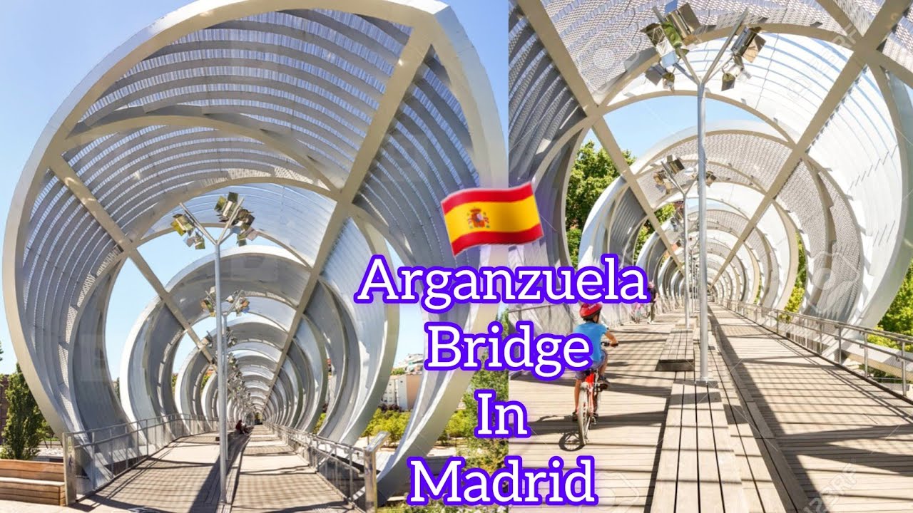 Arganzuela Footbridge In Madrid,Spain || Madrid River Spiral Bridge || 4K Walking Video