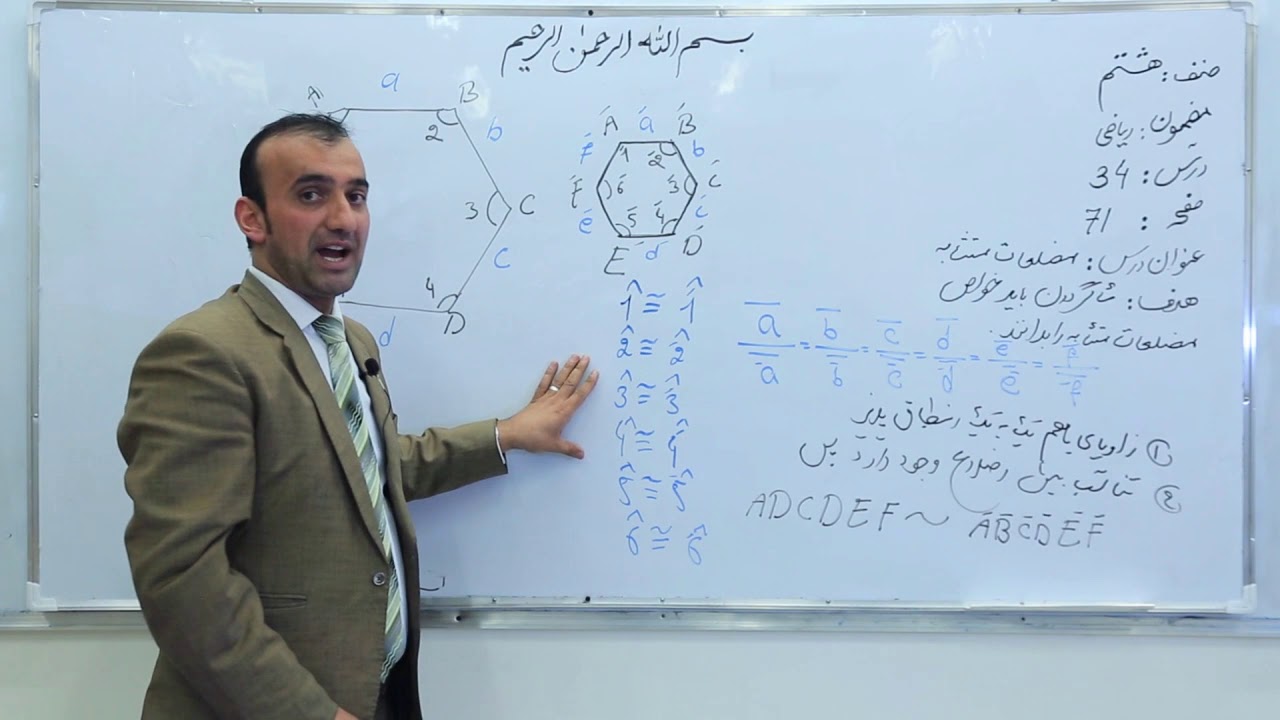 صنف هشتم   مضمون ریاضی   درس 34   عنوان درس  مضلعات متشابه