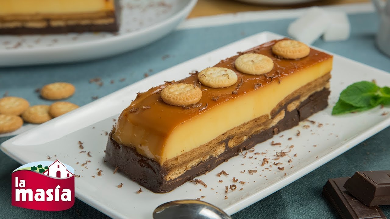 Tarta de flan, chocolate y galletas