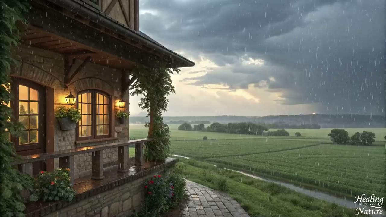 Calm Rain on The Farm  | Medieval City Ambience (Wysteria)
