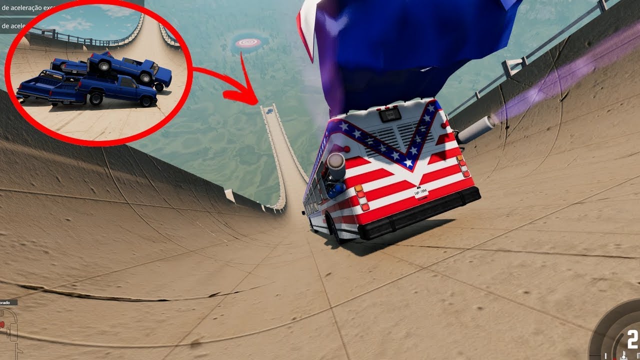 ÔNIBUS COM NITRO vs PILHA DE CARROS na MEGA RAMPA, Simulador de carros, testes e destruição, BeamNG