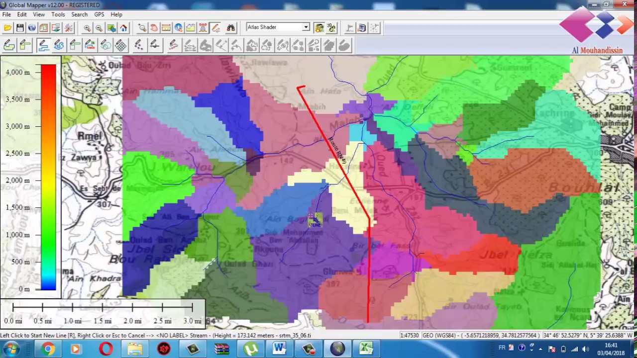 Formation Route Bassin versant et Réseau hydraulique sur Global mapper